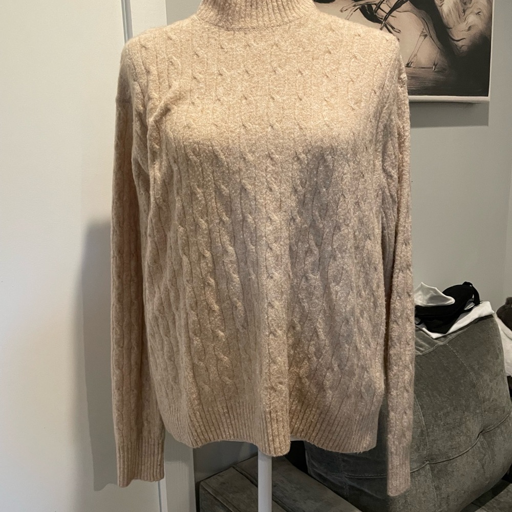 J. Crew Beige Cable Knit Turtleneck Sweater